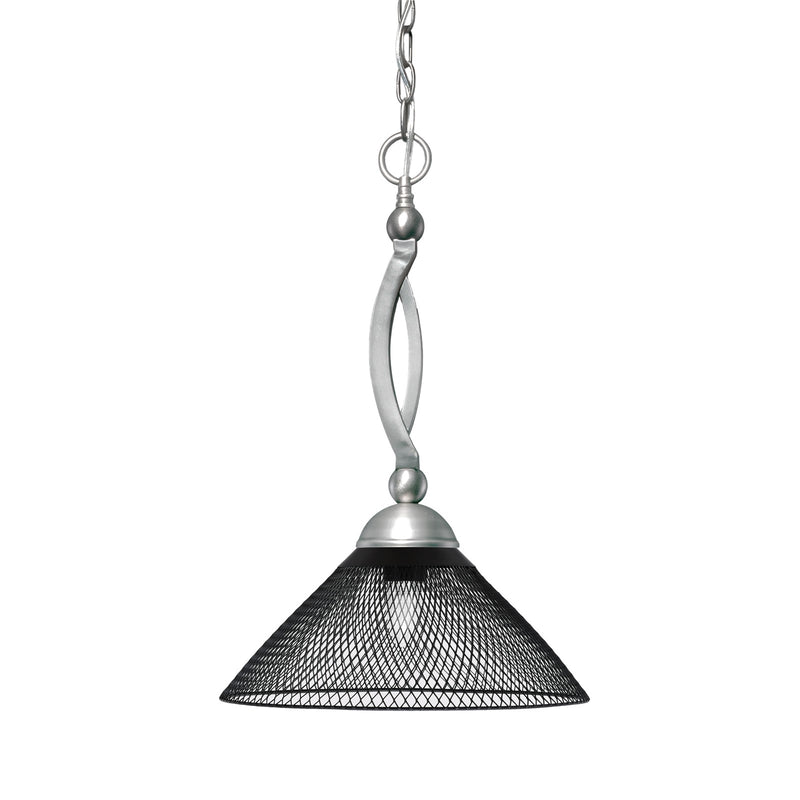Toltec Bow 14in 1-Light Pendant | Brushed Nickel and Matte Black Cone Mesh Metal | Kitchen Island & Dining Room | 14 x 14 x 19.75 in | Model 271-BN-808-MB