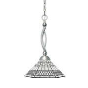 Toltec Bow 16in 1-Light Pendant | Brushed Nickel and Pewter Art Glass | Kitchen Island & Dining Room | 16 x 16 x 21 in | Model 271-BN-910