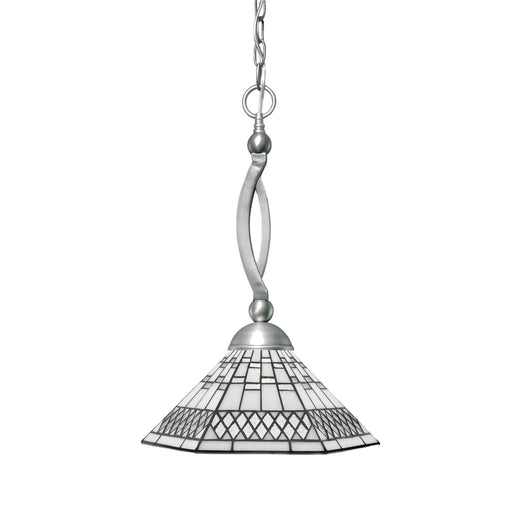 Toltec Bow 16in 1-Light Pendant | Brushed Nickel and Pewter Art Glass | Kitchen Island & Dining Room | 16 x 16 x 21 in | Model 271-BN-910