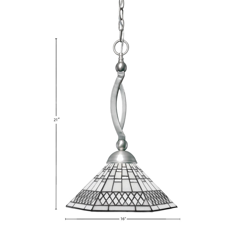 Toltec Bow 16in 1-Light Pendant | Brushed Nickel and Pewter Art Glass | Kitchen Island & Dining Room | 16 x 16 x 21 in | Model 271-BN-910
