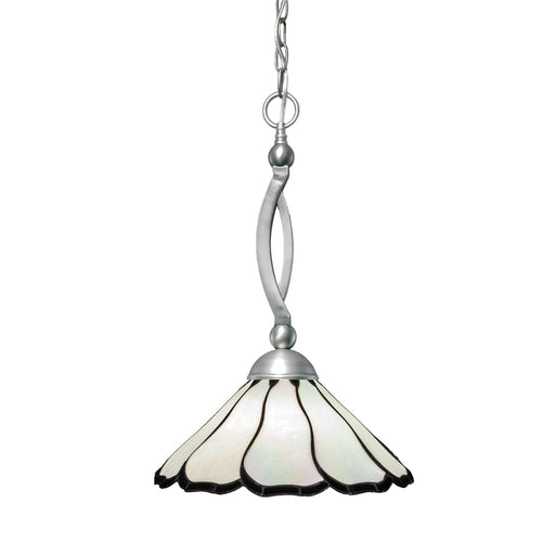 Toltec Bow 16in 1-Light Pendant | Brushed Nickel and Pearl & Black Flair Art Glass | Kitchen Island & Dining Room | 16 x 16 x 20.25 in | Model 271-BN-912