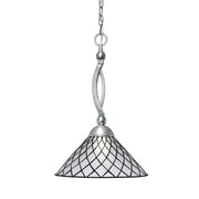 Toltec Bow 16in 1-Light Pendant | Brushed Nickel Steel and Diamond Ice Art Glass | Kitchen Island & Dining Room | 16 x 16 x 21 in | Model 271-BN-918