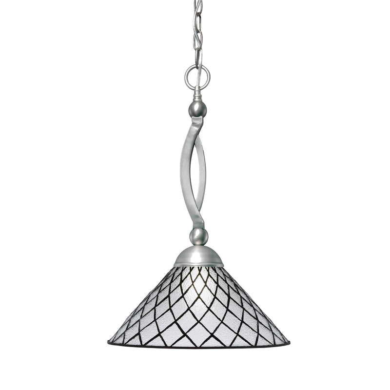 Toltec Bow 16in 1-Light Pendant | Brushed Nickel Steel and Diamond Ice Art Glass | Kitchen Island & Dining Room | 16 x 16 x 21 in | Model 271-BN-918