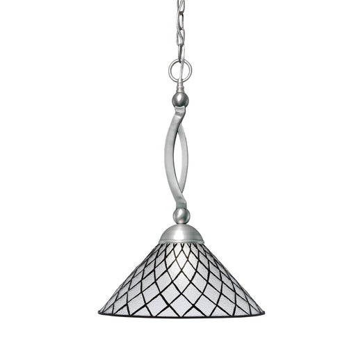 Toltec Bow 16in 1-Light Pendant | Brushed Nickel Steel and Diamond Ice Art Glass | Kitchen Island & Dining Room | 16 x 16 x 21 in | Model 271-BN-918