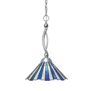 Toltec Bow 16in 1-Light Pendant | Brushed Nickel Steel and Sea Ice Art Glass | Kitchen Island & Dining Room | 16 x 16 x 20.75 in | Model 271-BN-932