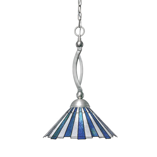 Toltec Bow 16in 1-Light Pendant | Brushed Nickel Steel and Sea Ice Art Glass | Kitchen Island & Dining Room | 16 x 16 x 20.75 in | Model 271-BN-932