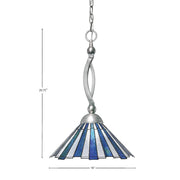 Toltec Bow 16in 1-Light Pendant | Brushed Nickel Steel and Sea Ice Art Glass | Kitchen Island & Dining Room | 16 x 16 x 20.75 in | Model 271-BN-932