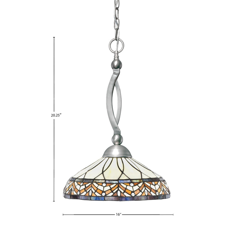 Toltec Bow 16in 1-Light Pendant | Brushed Nickel Steel and Royal Merlot Art Glass | Kitchen Island & Dining Room | 16 x 16 x 20.25 in | Model 271-BN-948