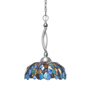Toltec Bow 16in 1-Light Pendant | Brushed Nickel Steel and Blue Mosaic Art Glass | Kitchen Island & Dining Room | 16 x 16 x 20.75 in | Model 271-BN-995