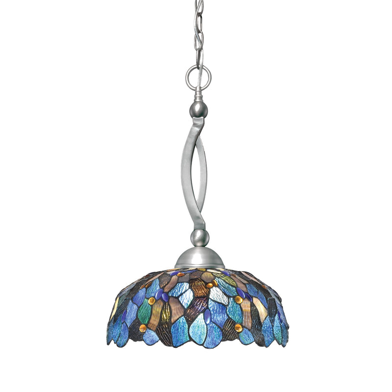 Toltec Bow 16in 1-Light Pendant | Brushed Nickel Steel and Blue Mosaic Art Glass | Kitchen Island & Dining Room | 16 x 16 x 20.75 in | Model 271-BN-995