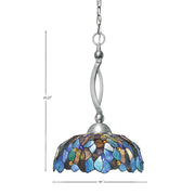 Toltec Bow 16in 1-Light Pendant | Brushed Nickel Steel and Blue Mosaic Art Glass | Kitchen Island & Dining Room | 16 x 16 x 20.75 in | Model 271-BN-995