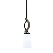 Toltec Monterey 13in 1-Light Mini Pendant | Rustic Graphite and White Opal Glass | Kitchen Island & Dining Room | 4.5 x 13 in | Model 2901-GPDW-261