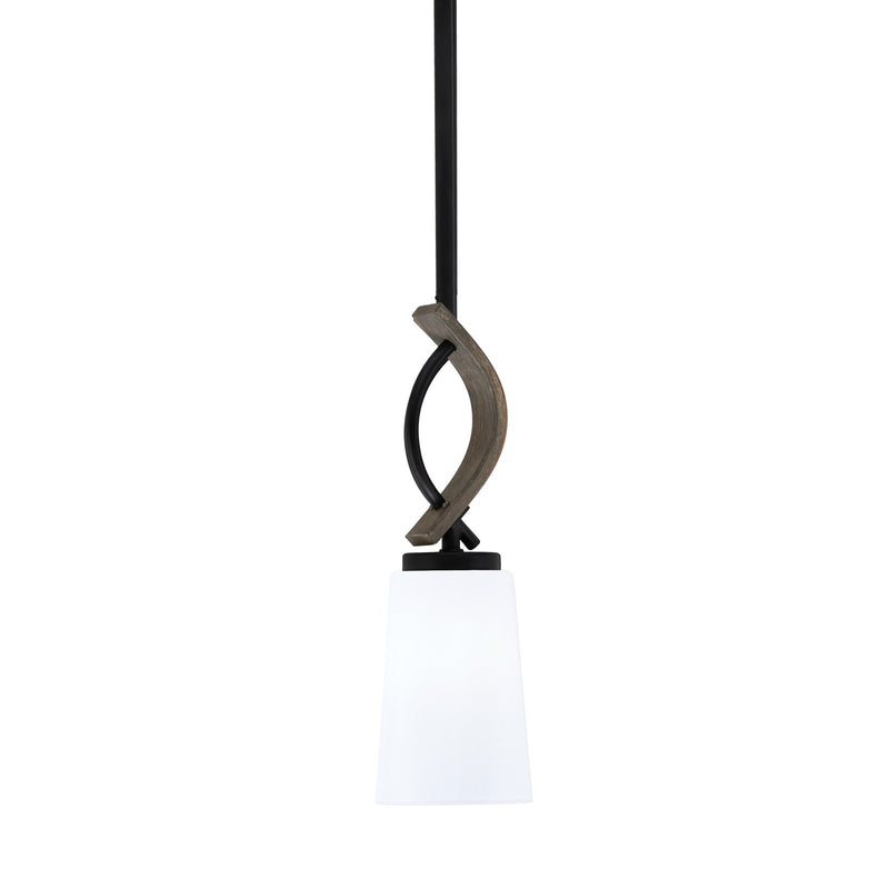 Toltec Monterey 13in 1-Light Mini Pendant | Rustic Graphite and White Opal Glass | Kitchen Island & Dining Room | 4.5 x 13 in | Model 2901-GPDW-261