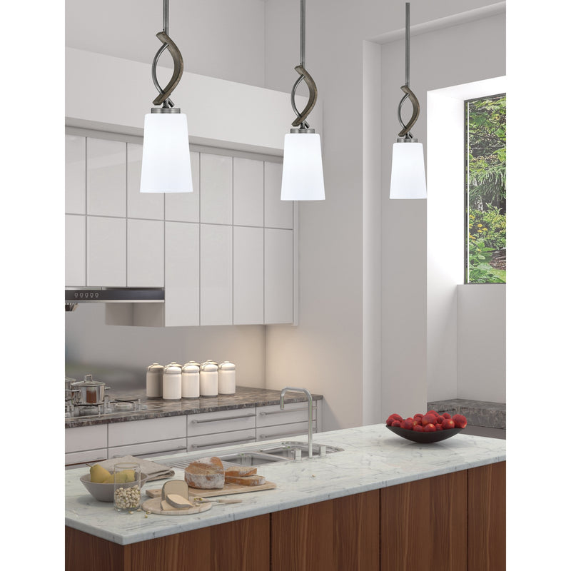 Toltec Monterey 13in 1-Light Mini Pendant | Rustic Graphite and White Opal Glass | Kitchen Island & Dining Room | 4.5 x 13 in | Model 2901-GPDW-261