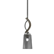 Toltec Monterey 13in 1-Light Mini Pendant | Rustic Graphite and Smoke Bubble Glass | Kitchen Island & Dining Room | 4.5 x 13 in | Model 2901-GPDW-262