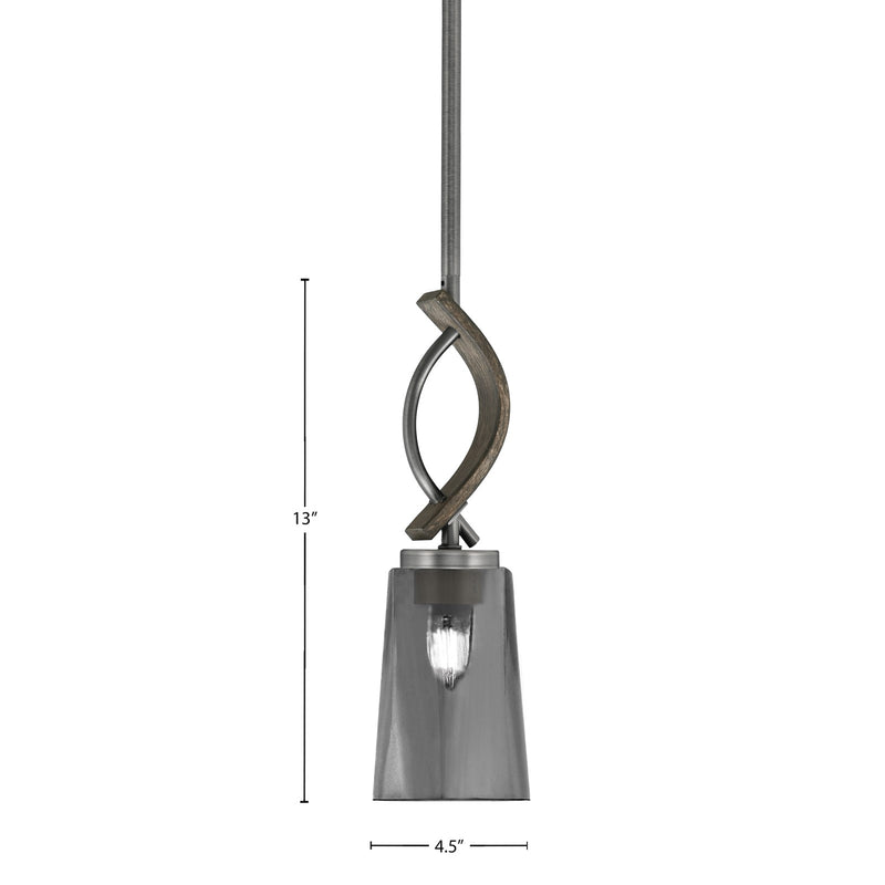 Toltec Monterey 13in 1-Light Mini Pendant | Rustic Graphite and Smoke Bubble Glass | Kitchen Island & Dining Room | 4.5 x 13 in | Model 2901-GPDW-262