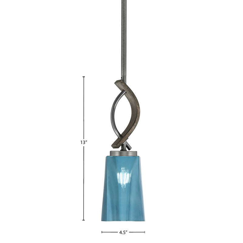 Toltec Monterey 13in 1-Light Mini Pendant | Rustic Graphite and Blue Gradient Glass | Kitchen Island & Dining Room | 4.5 x 13 in | Model 2901-GPDW-265