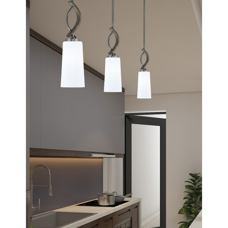 Toltec Monterey 5in 1-Light Mini Pendant | Rustic Graphite and Painted Distressed Wood-look Metal with White Opal Glass | Model 2901-GPDW-291