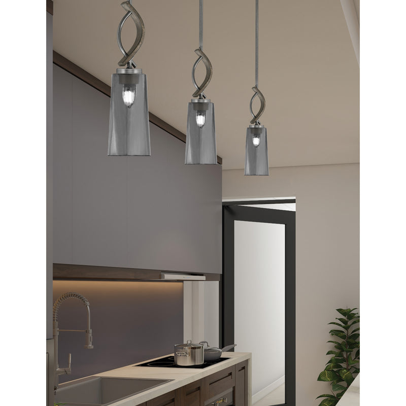 Toltec Monterey 5in 1-Light Mini Pendant | Rustic Graphite and Painted Distressed Wood-look Metal with Smoke Bubble Glass | Model 2901-GPDW-292