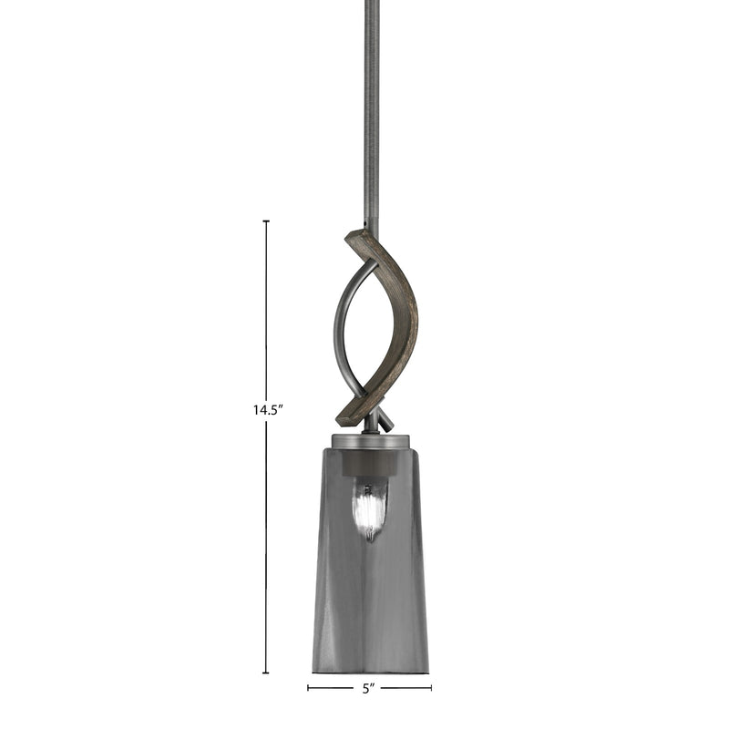 Toltec Monterey 5in 1-Light Mini Pendant | Rustic Graphite and Painted Distressed Wood-look Metal with Smoke Bubble Glass | Model 2901-GPDW-292