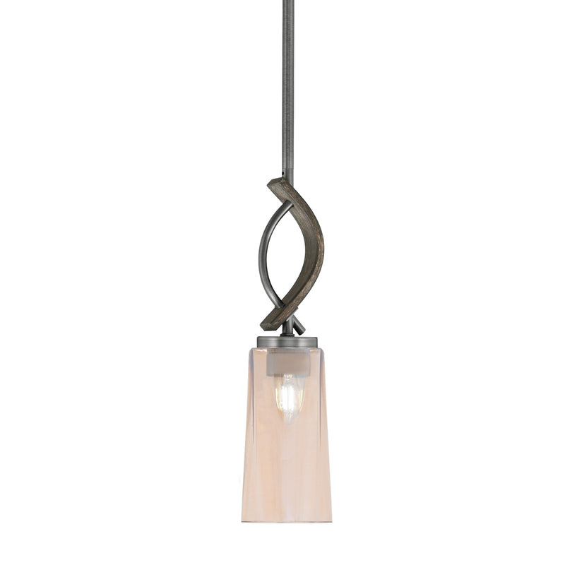 Toltec Monterey 5in 1-Light Mini Pendant | Rustic Graphite and Painted Distressed Wood-look Metal with Amber Gradient Glass | Model 2901-GPDW-293