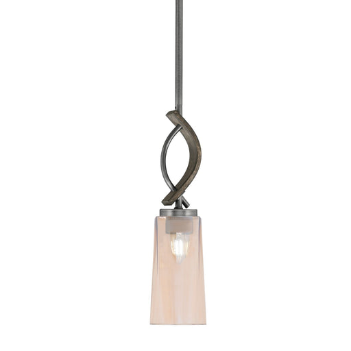 Toltec Monterey 5in 1-Light Mini Pendant | Rustic Graphite and Painted Distressed Wood-look Metal with Amber Gradient Glass | Model 2901-GPDW-293