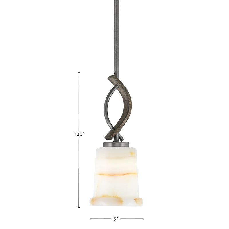Toltec Monterey 5in 1-Light Mini Pendant | Rustic Graphite and Painted Distressed Wood-look Metal with Natural Stone Shade | Model 2901-GPDW-4128