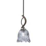 Toltec Monterey 7in 1-Light Mini Pendant | Rustic Graphite and Painted Distressed Wood-look Metal with Smoke Lava Glass | Model 2901-GPDW-4232