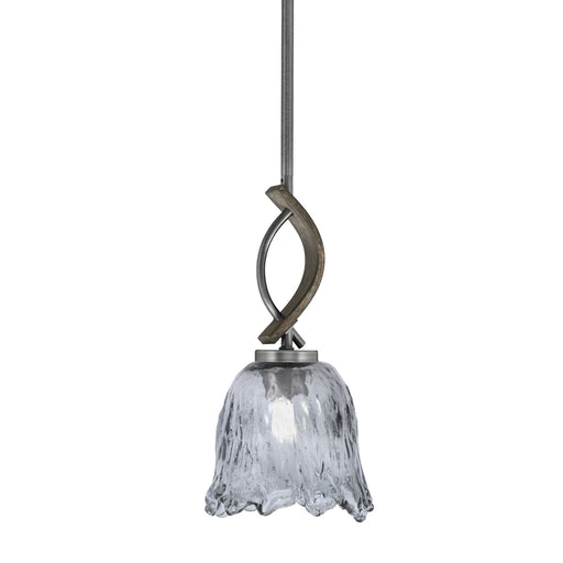 Toltec Monterey 7in 1-Light Mini Pendant | Rustic Graphite and Painted Distressed Wood-look Metal with Smoke Lava Glass | Model 2901-GPDW-4232
