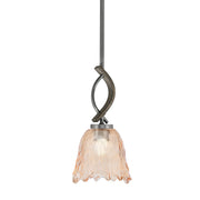 Toltec Monterey 7in 1-Light Mini Pendant | Rustic Graphite and Painted Distressed Wood-look Metal with Amber Lava Glass | Model 2901-GPDW-4233