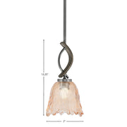 Toltec Monterey 7in 1-Light Mini Pendant | Rustic Graphite and Painted Distressed Wood-look Metal with Amber Lava Glass | Model 2901-GPDW-4233