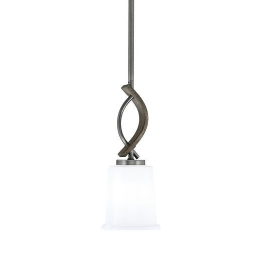 Toltec Monterey 5in 1-Light Mini Pendant | Rustic Graphite and Painted Distressed Wood-look Metal with White Opal Glass | Model 2901-GPDW-5031