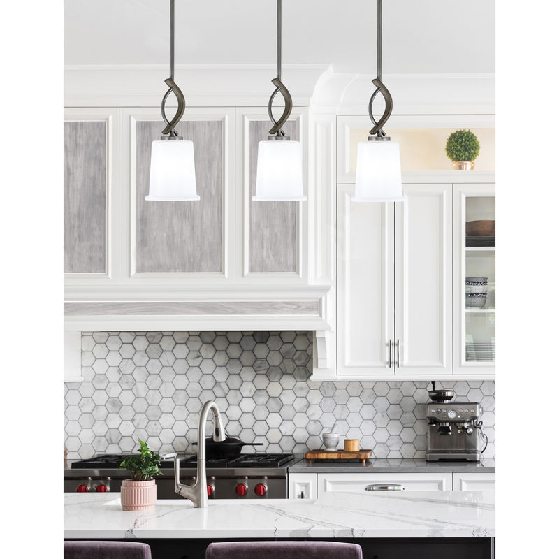 Toltec Monterey 5in 1-Light Mini Pendant | Rustic Graphite and Painted Distressed Wood-look Metal with White Opal Glass | Model 2901-GPDW-5031