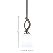 Toltec Monterey 5in 1-Light Mini Pendant | Rustic Graphite and Painted Distressed Wood-look Metal with White Opal Glass | Model 2901-GPDW-5031