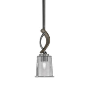 Toltec Monterey 5in 1-Light Mini Pendant | Rustic Graphite and Painted Distressed Wood-look Metal with Smoke Bubble Glass | Model 2901-GPDW-5032