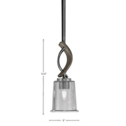 Toltec Monterey 5in 1-Light Mini Pendant | Rustic Graphite and Painted Distressed Wood-look Metal with Smoke Bubble Glass | Model 2901-GPDW-5032