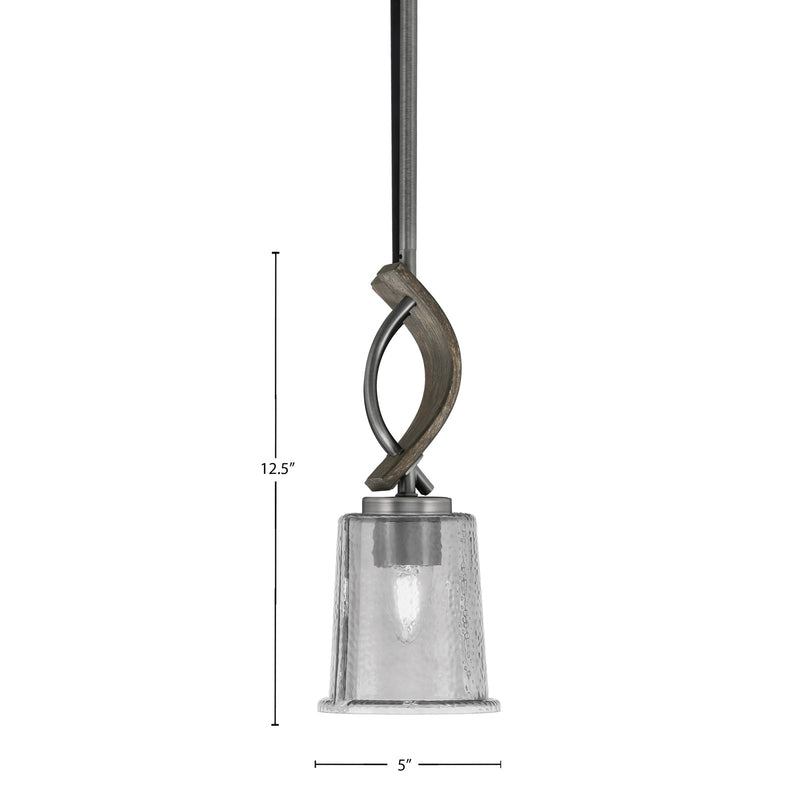 Toltec Monterey 5in 1-Light Mini Pendant | Rustic Graphite and Painted Distressed Wood-look Metal with Smoke Bubble Glass | Model 2901-GPDW-5032