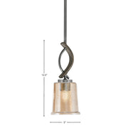 Toltec Monterey 5in 1-Light Mini Pendant | Rustic Graphite and Painted Distressed Wood-look Metal with Amber Bubble Glass | Model 2901-GPDW-5033