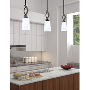Toltec Monterey 4.5in 1-Light Mini Pendant | Modern Matte Black and Painted Distressed Wood-look Metal with White Opal Glass | Model 2901-MBDW-261