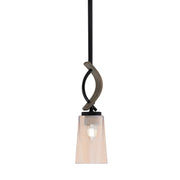 Toltec Monterey 5in 1-Light Mini Pendant | Rustic Matte Black and Painted Distressed Wood-look Metal with Amber Gradient Glass | Model 2901-MBDW-263