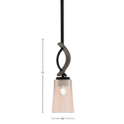 Toltec Monterey 5in 1-Light Mini Pendant | Rustic Matte Black and Painted Distressed Wood-look Metal with Amber Gradient Glass | Model 2901-MBDW-263
