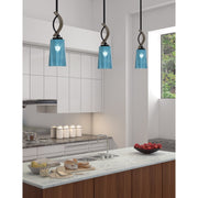 Toltec Monterey 5in 1-Light Mini Pendant | Rustic Matte Black and Painted Distressed Wood-look Metal with Blue Gradient Glass | Model 2901-MBDW-265