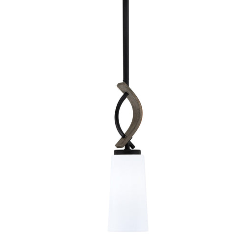 Toltec Monterey 5in 1-Light Mini Pendant | Rustic Matte Black and Painted Distressed Wood-look Metal with White Opal Glass | Model 2901-MBDW-291
