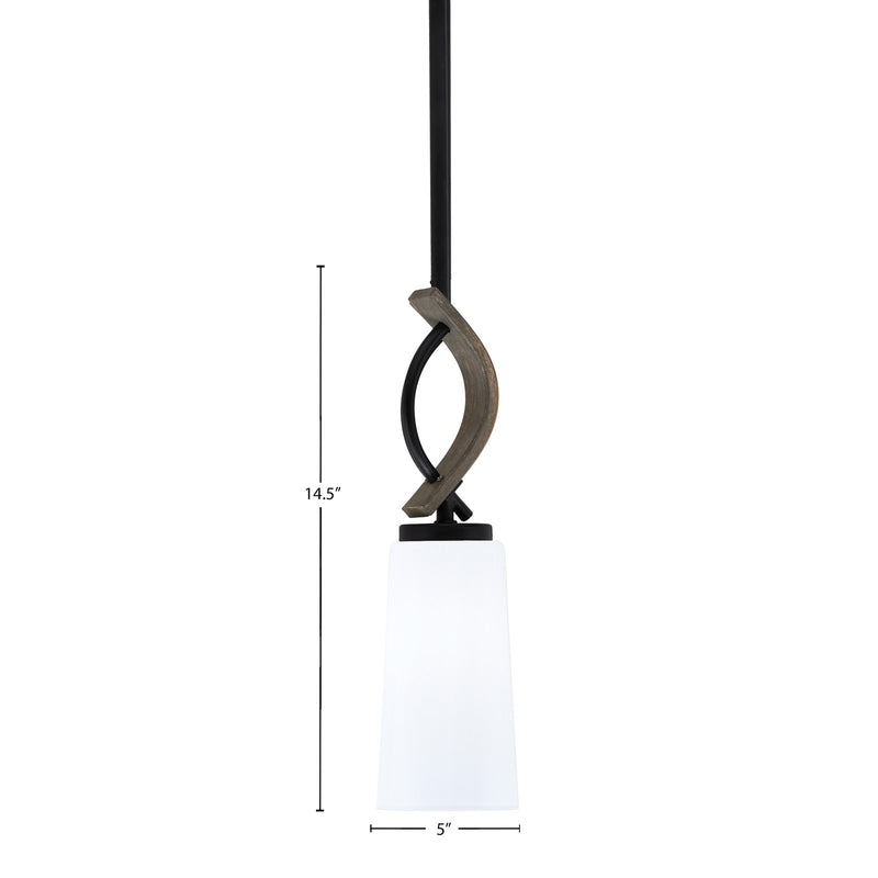 Toltec Monterey 5in 1-Light Mini Pendant | Rustic Matte Black and Painted Distressed Wood-look Metal with White Opal Glass | Model 2901-MBDW-291