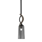 Toltec Monterey 5in 1-Light Mini Pendant | Rustic Matte Black and Painted Distressed Wood-look Metal with Smoke Bubble Glass | Model 2901-MBDW-292