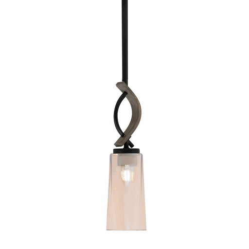 Toltec Monterey 5in 1-Light Mini Pendant | Matte Black and Distressed Wood-look Metal with Amber Gradient Glass | Kitchen | Model 2901-MBDW-293