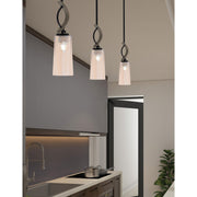 Toltec Monterey 5in 1-Light Mini Pendant | Matte Black and Distressed Wood-look Metal with Amber Gradient Glass | Kitchen | Model 2901-MBDW-293