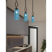 Toltec Monterey 5in 1-Light Mini Pendant | Matte Black and Distressed Wood-look Metal with Blue Gradient Glass | Kitchen Island | Model 2901-MBDW-295