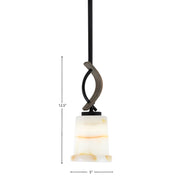 Toltec Monterey 5in 1-Light Mini Pendant | Rustic Matte Black and Painted Distressed Wood-look Metal with Natural Stone Glass | Model 2901-MBDW-4128