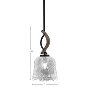 Toltec Monterey 7in 1-Light Mini Pendant | Rustic Matte Black and Painted Distressed Wood-look Metal with Clear Lava Glass | Model 2901-MBDW-4230